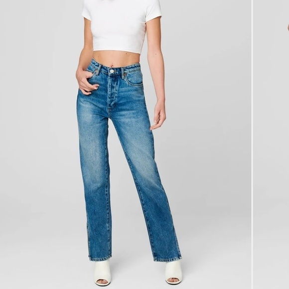 BlankNYC The Lexington Slim Straight Button Fly Blue Denim Jeans Womens 26 - Picture 1 of 13